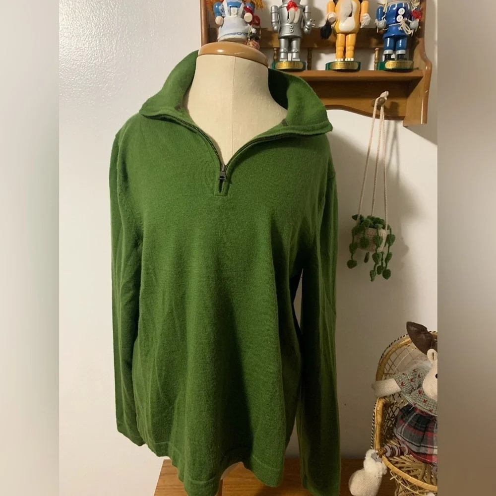 BANANA REPUBLIC Mens Pure Merino Wool Quarter Zip Pullover Sweater Green M
